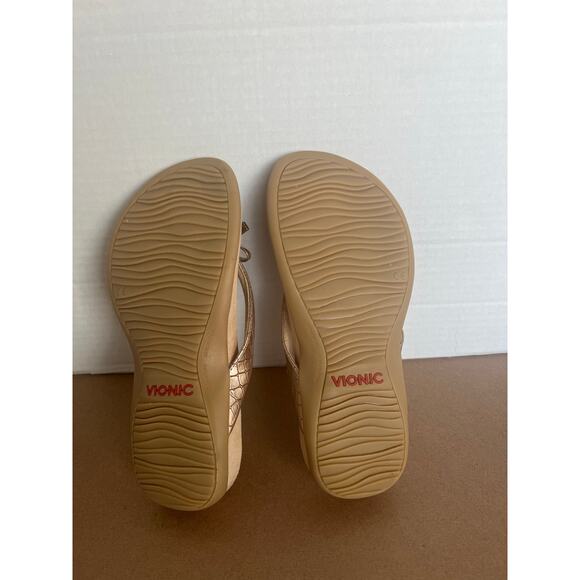 NWOT Vionic Bella Silver Metal Fabric Bow Thong Flip-Flop Comfort Sandals Sz 7 - Picture 10 of 10